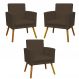 Kit 3 Poltronas Decorativas Para Sala, Manicure, Quarto Nina Com Base Suede Marrom Pé Castanho - Clique E Decore