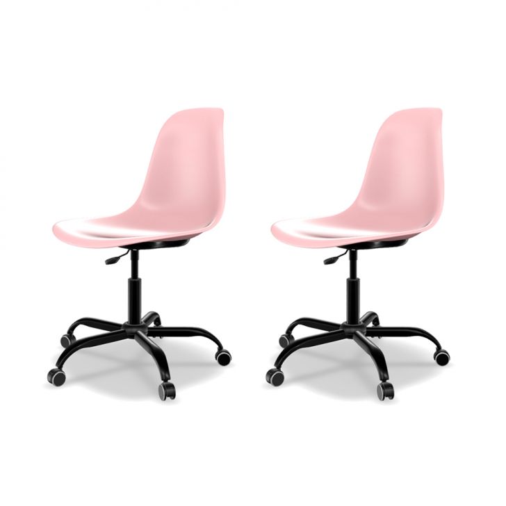 Conjunto com 2 Cadeiras de Escritório Secretária Eames Office Rosa e Preto