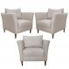 Kit 3 Poltronas Decorativa Sala de Estar Pés Palito Lubbock Couro Off White G58 - Gran Belo