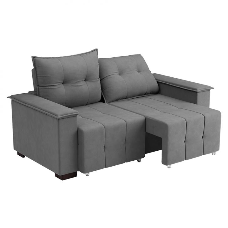 Sofá 3 Lugares Retrátil E Reclinável Slim Suede Cinza