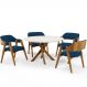 Mesa De Jantar Redonda Cora 120cm Off White M04 com 04 Cadeiras Living Suran Suede Azul Marinho - Lyam