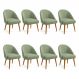 Kit 08 Cadeiras Poltrona de Jantar Estofada Luna Boucle Verde Pistache Pés Palito Castanho - Pallazio