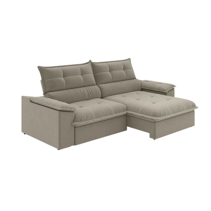 Image of Sofá 4 Lugares Retrátil E Reclinável Venetto Veludo Slim Castor 250 Cm PLA-MO895UP27JGMMOB