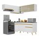 Armário de Cozinha Completa de Canto Veneza Multimóveis V2059 Branco/Dourado