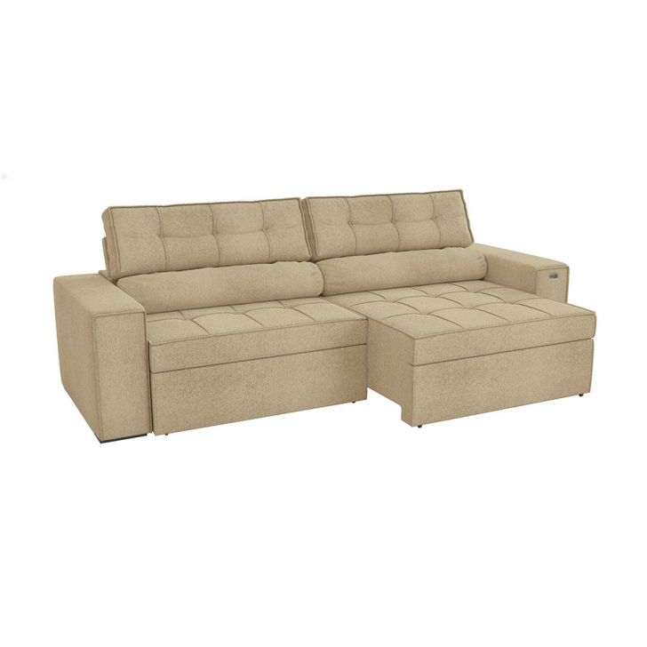 Image of Sofá 4 Lugares Retrátil E Reclinável Lanus Bouclé Bege 270 Cm PLA-KA161UP27KGIMOB