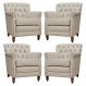 Kit 04 Poltronas Decorativas Sala de Estar Níger Pés Madeira Couro Off White G58 - Gran Belo