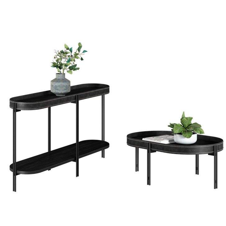 Kit Aparador para Sala e Mesa de Centro Arredondada Mônica Preto