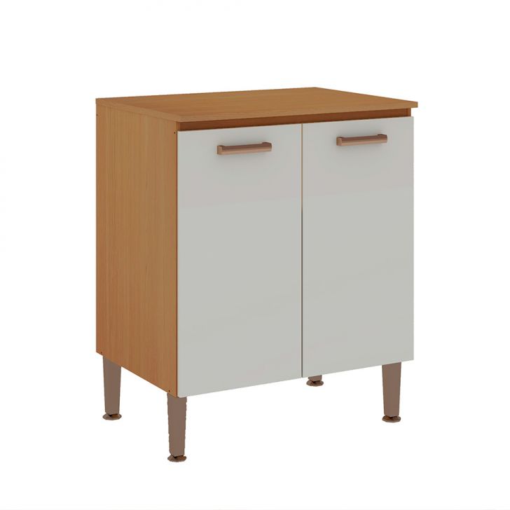 Balcão de Cozinha Essência com Tampo 100% MDF 2 Portas Freijó e Off White