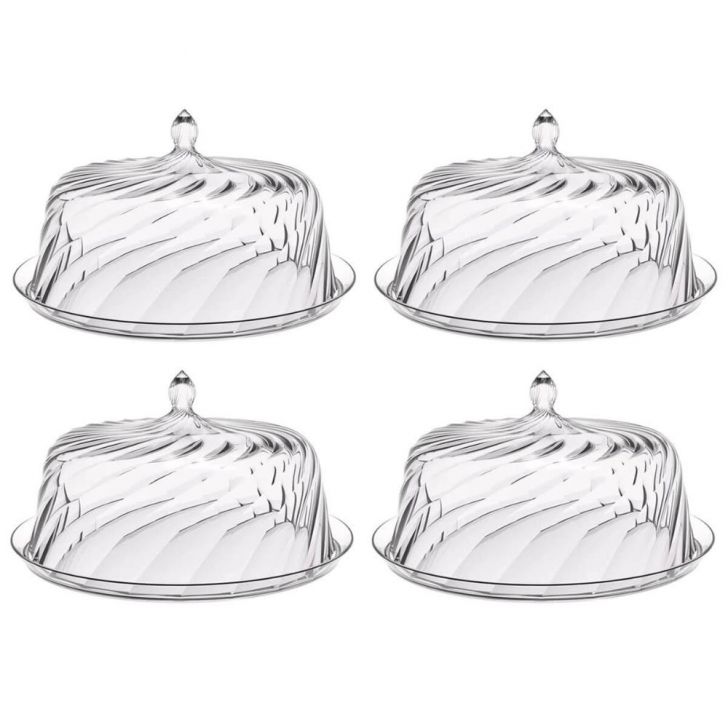 Kit 4 Porta Bolo com Cúpula 30cm Transparente Boleira Glassy Crippa Doces Sobremesas