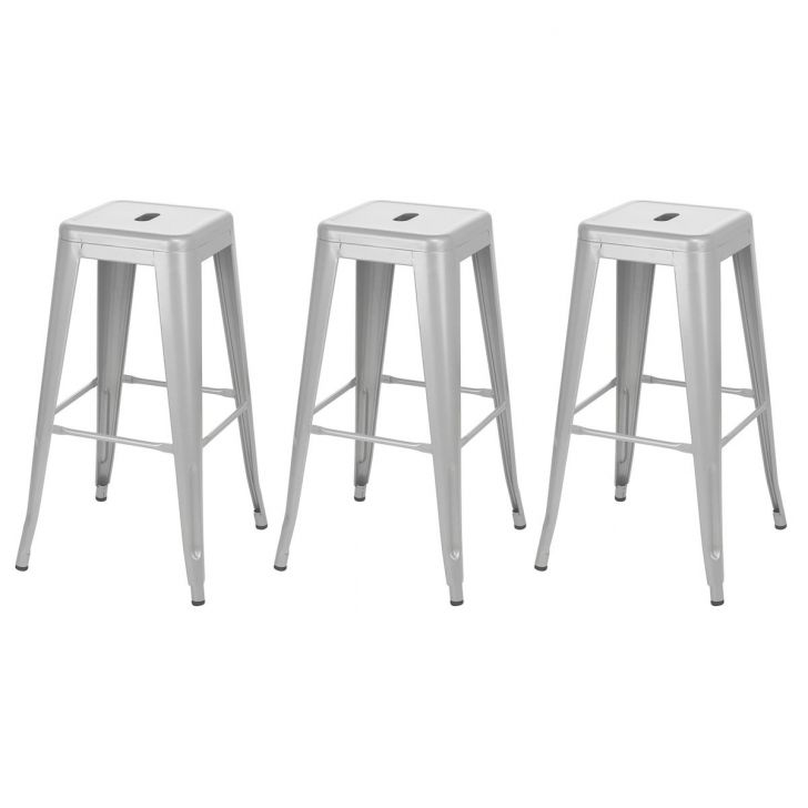 Kit 3 banquetas altas Iron Tolix 76 cm Prata bancada cozinha bar Prata