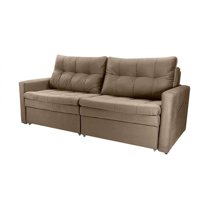 Image of Sofá 3 Lugares Sem Caixa Retrátil E Reclinável Nayla Veludo Capuccino 220 Cm PLA-MO895UP17OIGMOB