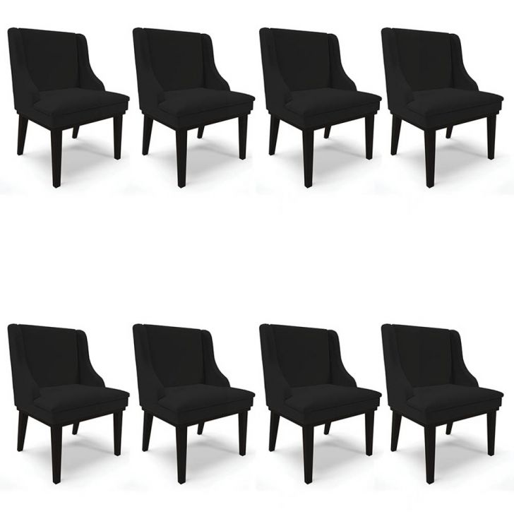 Kit 8 Cadeiras Estofadas para Sala de Jantar Base Fixa de Madeira Preto Lia Linho Preto - Ibiza