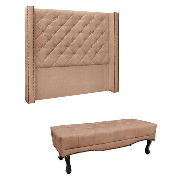 Conjunto de Cabeceira King com Recamier Vicenza Suede Bege