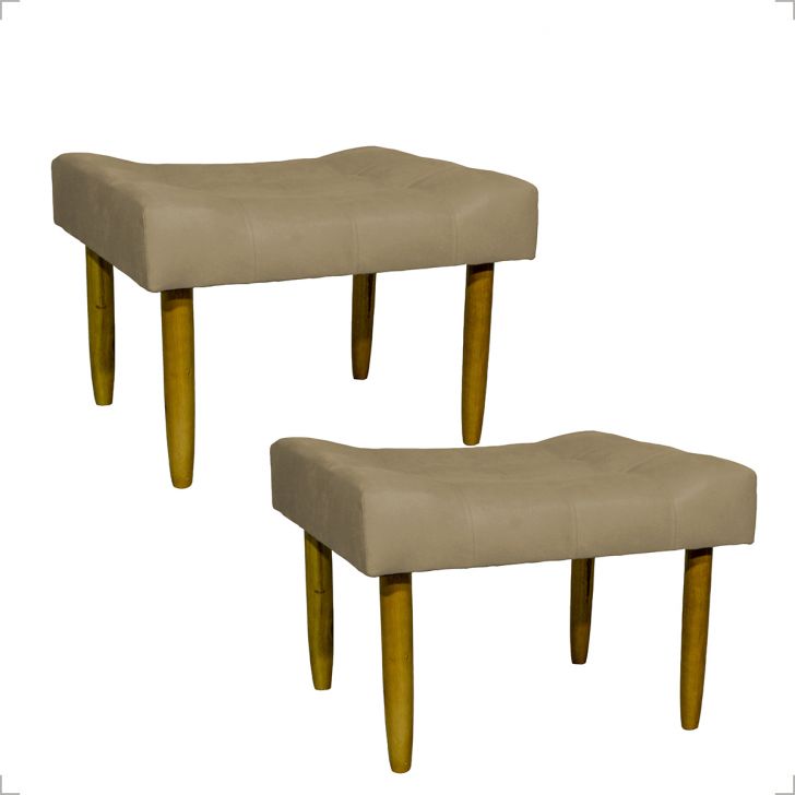 Kit 2 Puff Decorativos Para Sala, Quarto, Penteadeira Requinte Suede Nude Pé Castanho - Clique E Decore