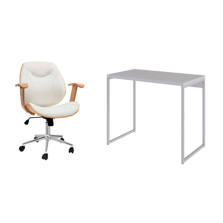 Conjunto de Mesa Studio com Cadeira de Escritório Diretor Giratória Antonella Branca