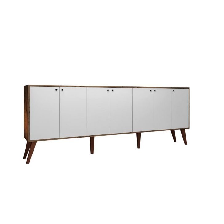 Balcão Aparador Buffet Retrô 7 Portas Com Pés Palito Castani com Branco Bela Casa