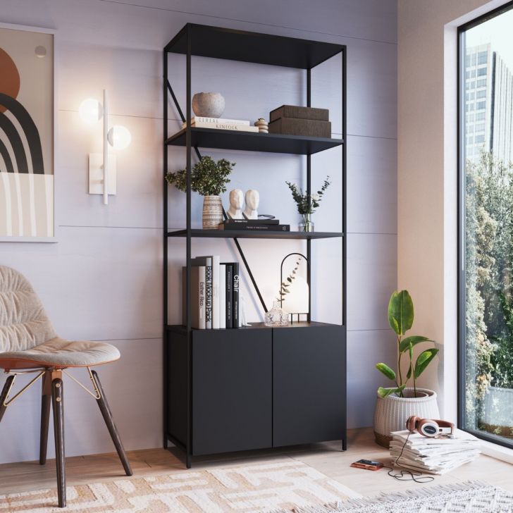 Estante Industrial com 2 Portas e Estrutura Metálica Preto