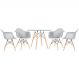 Mesa redonda Eames com tampo de vidro 100 cm + 4 cadeiras Eiffel DAW Cinza Claro