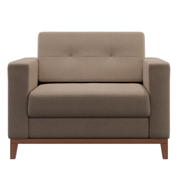 Poltrona Living Pés E Base Em Madeira Linho Cotton Bege
