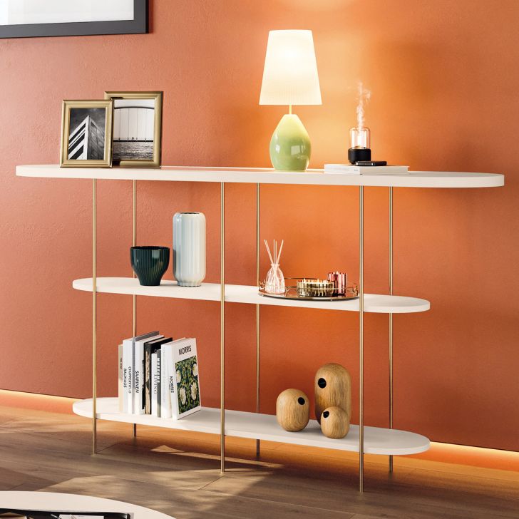 Aparador de Sala com Prateleiras Pé Metal Infinity Off White - HB Móveis