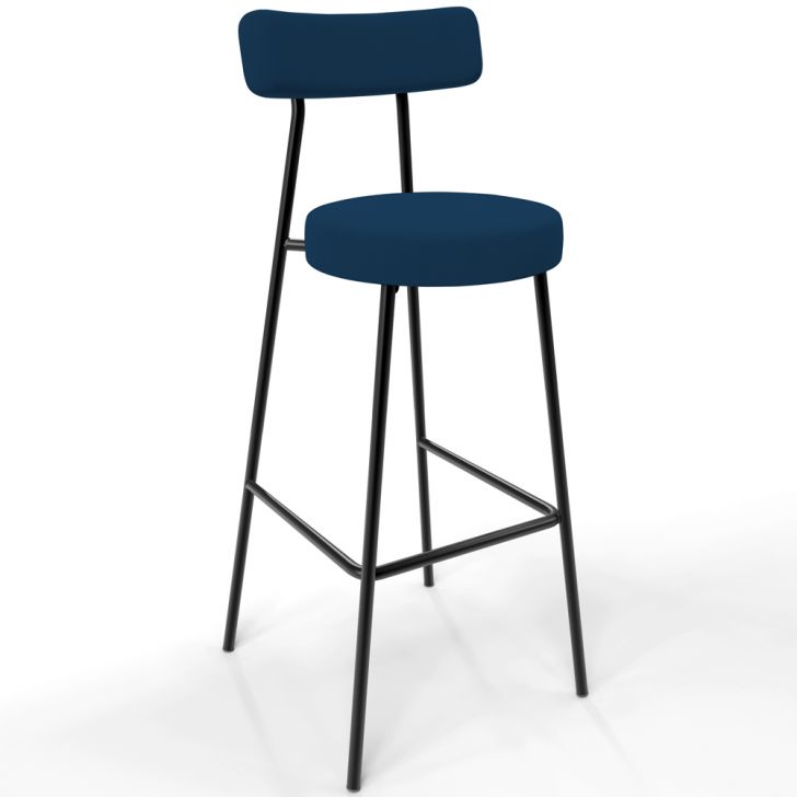 Banqueta Alta Bar Cozinha Sala De Jantar Estrutura Em Aço Milão L02 Suede Azul Marinho - Lyam Decor