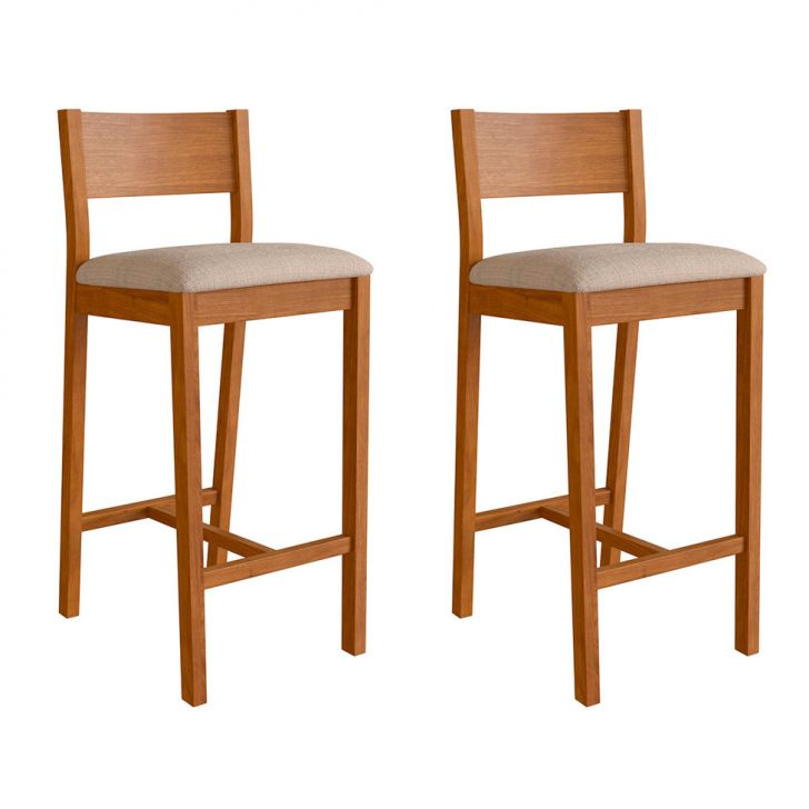 Conjunto com 2 Banquetas Manu Algodão Bege e Nogueira