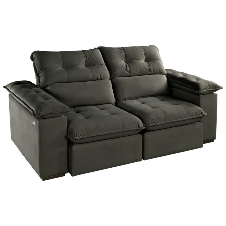 Image of Sofá 3 Lugares Retrátil E Reclinável Jobi Com Usb Veludo Cinza 194 Cm PLA-ES745UP17XBYMOB