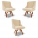 Kit 3 Cadeiras Decorativas Sala de Jantar Base Giratória de Madeira Firenze Suede Bege/Natural G19 - Gran Belo