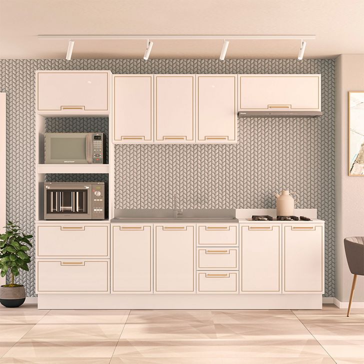 Image of Cozinha Compacta Sem Tampo Com Rodapé Amara 10 Portas 4 Gavetas Branca PLA-MO895CL17PRIMOB