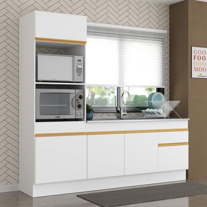 Cozinha Compacta com Rodapé Veneza Multimóveis MP2113 com Armário e Balcão Branca