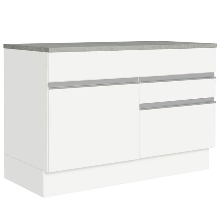 Balcão Gabinete de Pia Armário de Cozinha 120 x 60 cm 1 Porta 2 Gavetas Branco (Com Tampo) Glamy Madesa