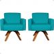 Kit 2 Poltronas Decorativas Hope Base Giratória Suede Azul Turquesa Pé Castanho