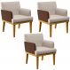 Kit 3 Poltronas Decorativas Para Sala De Estar Beatriz W01 Linho Cru Couríssimo Marrom - Lyam Decor