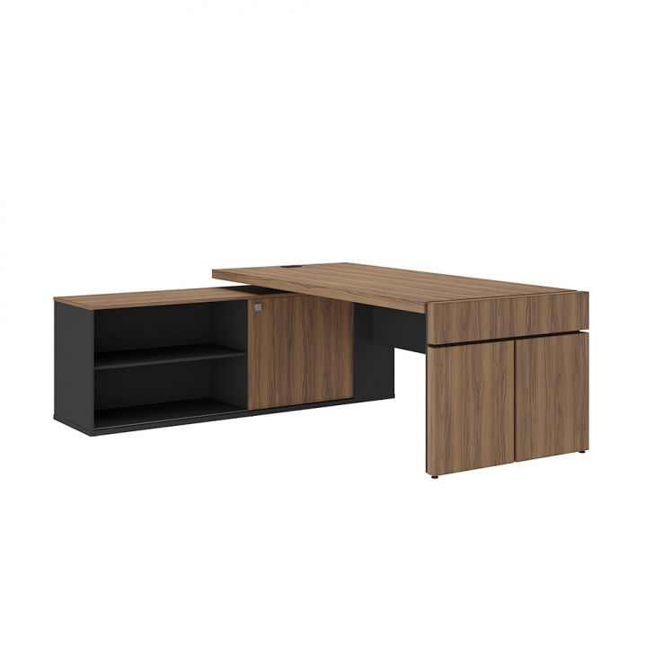 Mesa de Escritório Freya 1 PT Nogal e Preta