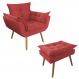 Combo Poltrona Decorativa Opalla Mais Puff Pés Palito Suede Vermelho - DS Estofados