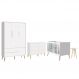 Dormitório Completo Infantil Theo 3 Portas, Cômoda 6 Gavetas, Berço e Mesa de Canto Branco Fosco com Pés Madeira Natural - Reller Móveis