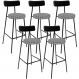 Kit 05 Banquetas Alta Cozinha Sala Jantar Em Aço Milão L02 Couríssimo Preto Pied Poule - Lyam Decor