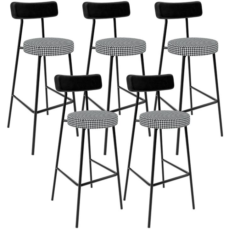 Kit 05 Banquetas Alta Cozinha Sala Jantar Em Aço Milão L02 Couríssimo Preto Pied Poule - Lyam Decor