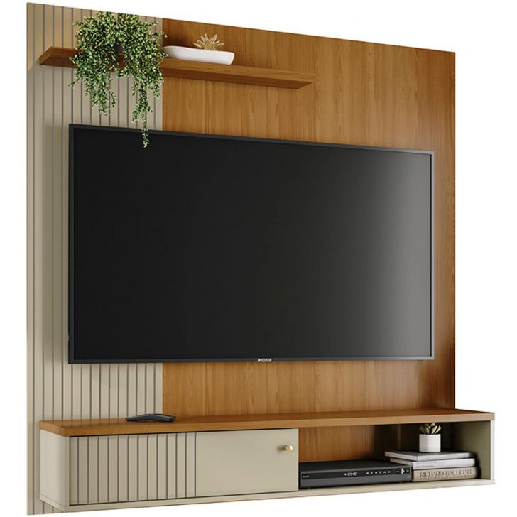 Painel Suspenso para Tv 65 Polegadas 1 Porta Correr Ariel Cumaru/Opala