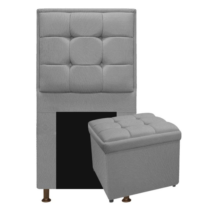Kit Cabeceira e Calçadeira Copenhague 90 cm Solteiro Suede Cinza - Amarena Móveis