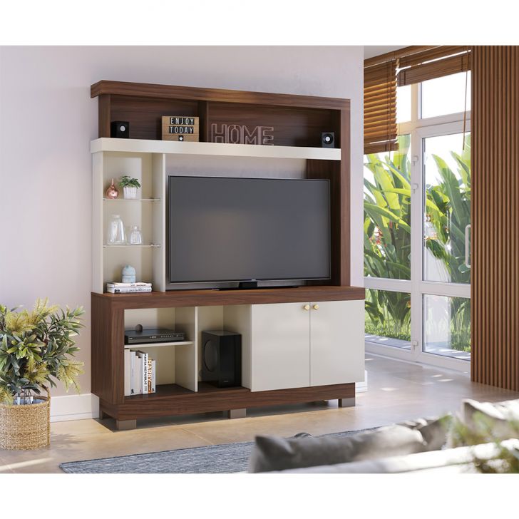 Estante para Home Theater e TV até 50 Polegadas Valença 2 PT Nogueira e Off White