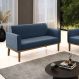 Poltrona Namoradeira Decorativa Isabella Pés Fixo em Madeira Castanho Suede Azul Marinho G19 - Gran Belo