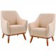 Kit 02 Poltronas Decorativas Base Fixa de Madeira Paloma D02 Algodão Bege C-129 - Lyam Decor