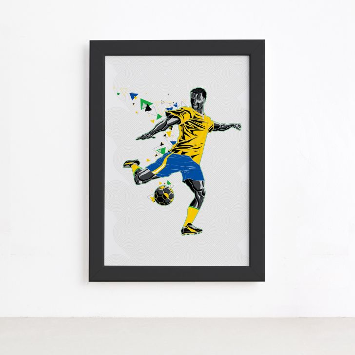 Quadro para Sala Jogador de Futebol Moldura Preta 32x42cm