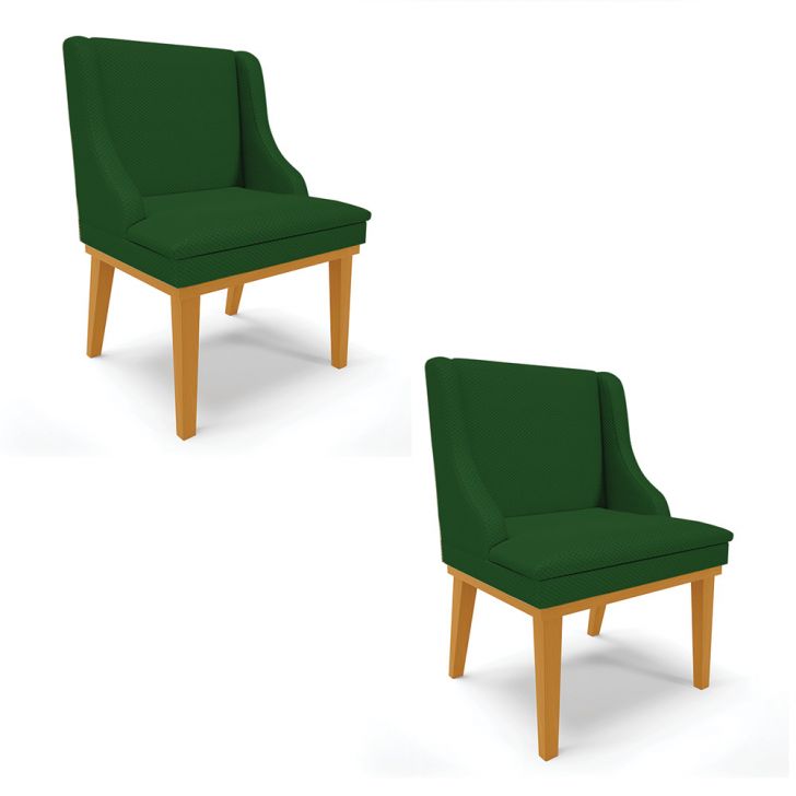 Kit 02 Cadeiras de Jantar Liz Veludo Luxo Verde A136 Base Fixa Madeira Castanho - D'Rossi