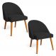 Kit 02 Cadeiras Poltrona de Jantar Luna Suede Preto Pés Palito Castanho - Pallazio
