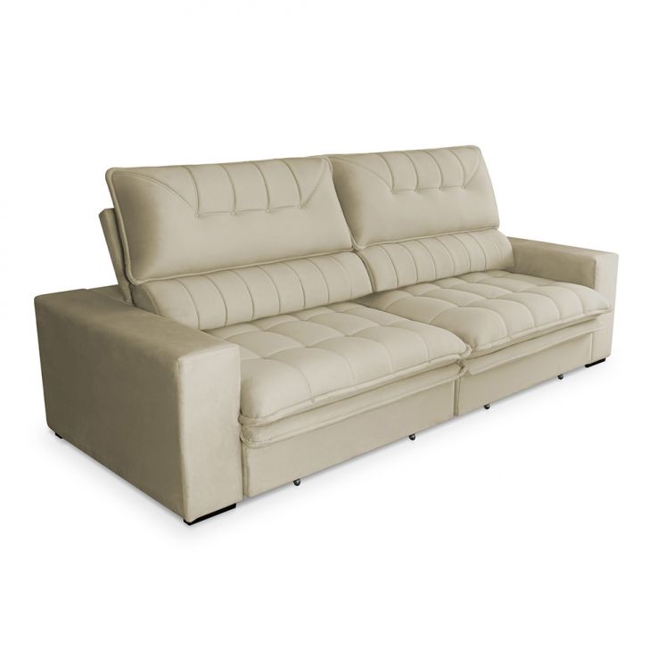 Image of Sofá 4 Lugares Retrátil E Reclinável Mustang Veludo Bege 250 Cm PLA-MO895UP17CEWMOB
