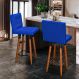 Kit 2 Banquetas Grace Alta Para Areá Gourmet E Balcão Área Gourmet Corino Azul Royal Pé Castanho - Clique E Decore