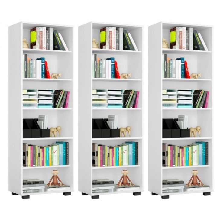 Kit 3 Estantes Livreiro Multifuncional 6 Prateleiras Office Branco - Móveis Leão