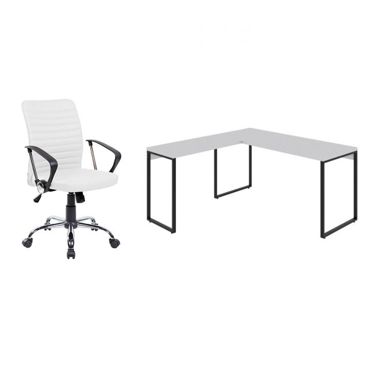 Conjunto de Mesa Kuadra II 150 cm com Cadeira de Escritório Diretor Giratória Oslo Branca